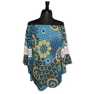 WinWin Green/Blue Pinwheel Sleeve Tunic Size Small-Medium
